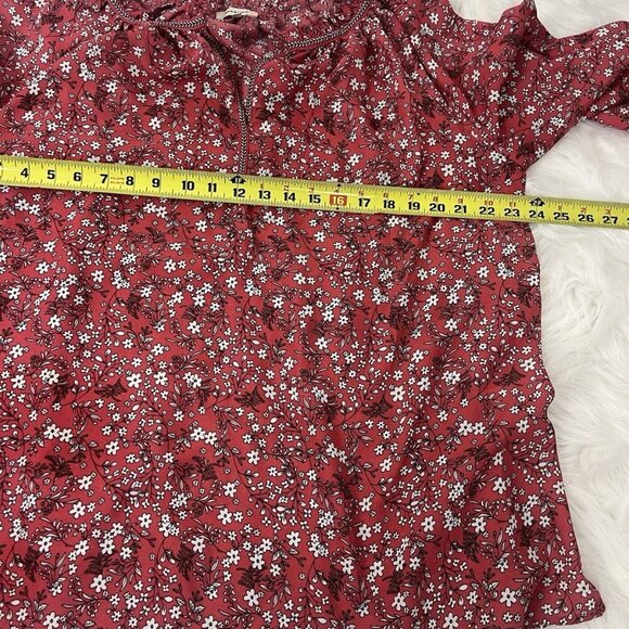 Max Studio Women's Plus Size 1X Crepe Peasant Boho Blouse Red Floral Print - Picture 5 of 12